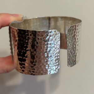 925 Sterling Silver Hammered Cuff Bangle Bracelet